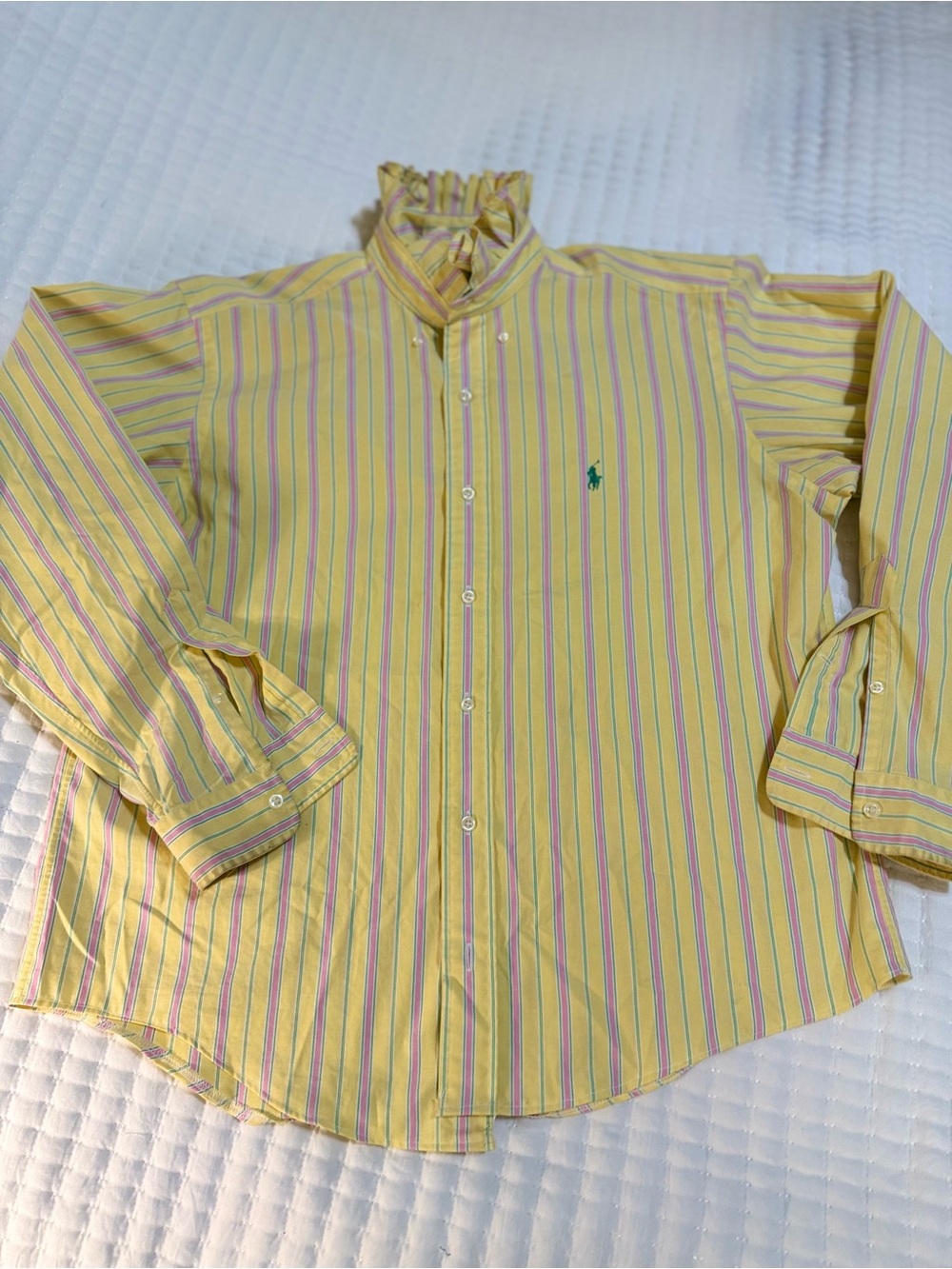 Upcycled Ralph Lauren Yellow Multi-Striped Button-Down Shirt - Picture 9 of 9